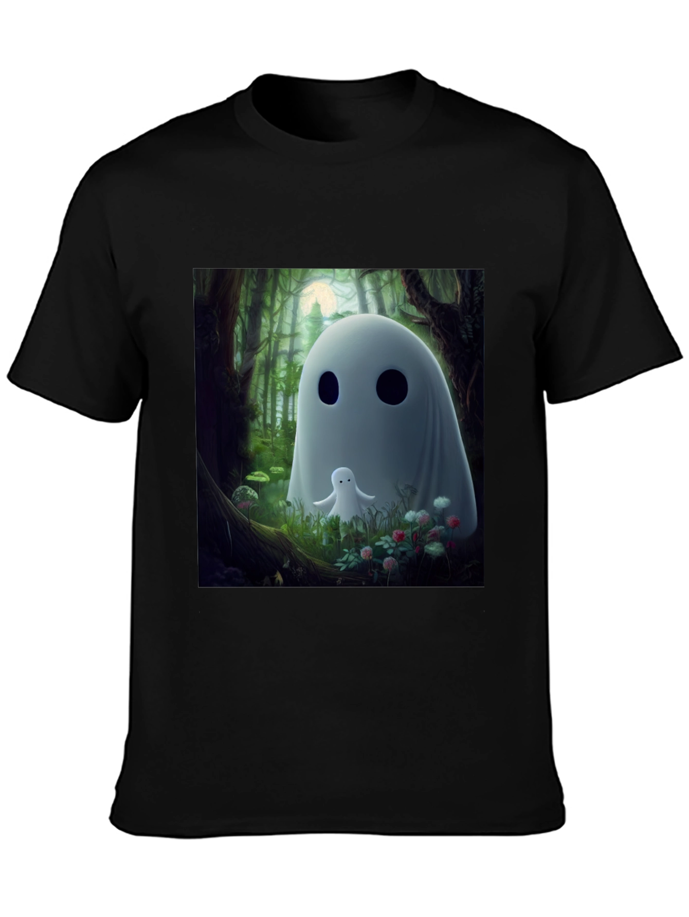 Cute Ghost Graphic Black T-Shirt
