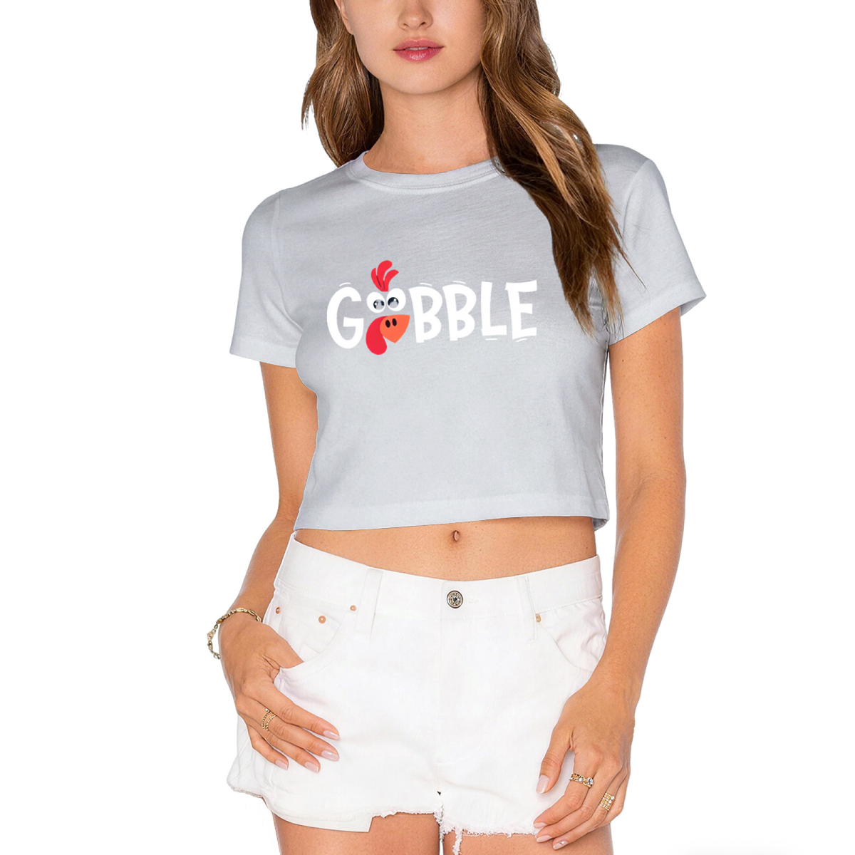 Gobble Fun Thanksgiving Turkey Graphic Cropped Tee