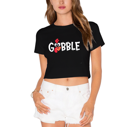 Gobble Fun Thanksgiving Turkey Graphic Cropped Tee