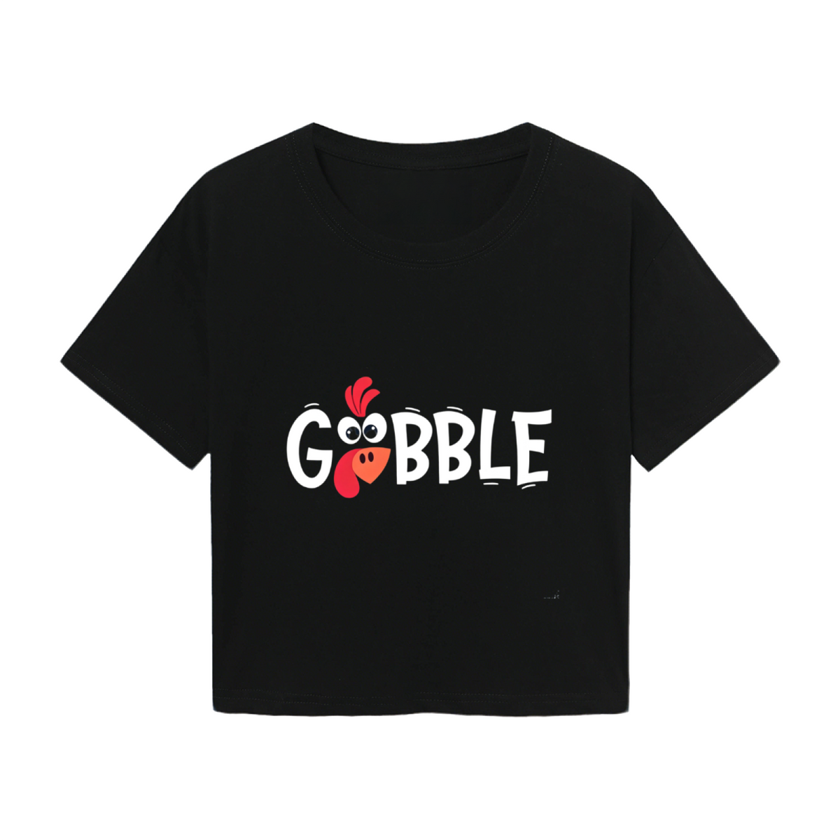 Gobble Fun Thanksgiving Turkey Graphic Cropped Tee