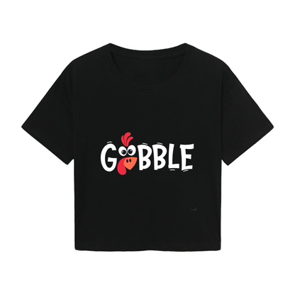 Gobble Fun Thanksgiving Turkey Graphic Cropped Tee