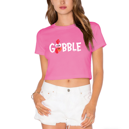 Gobble Fun Thanksgiving Turkey Graphic Cropped Tee