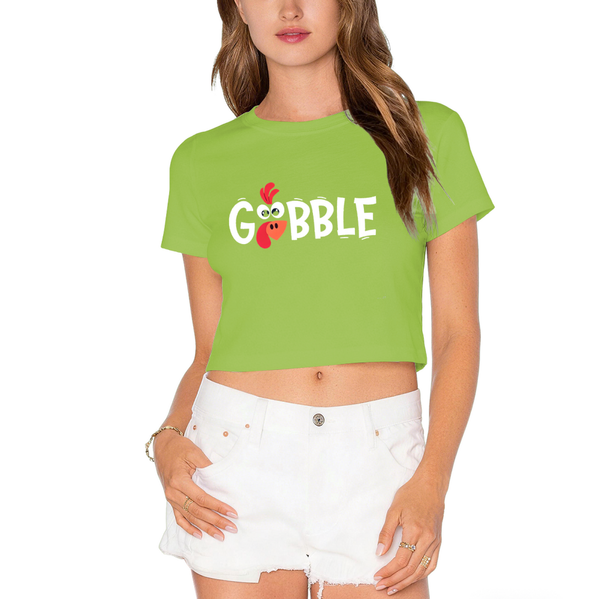 Gobble Fun Thanksgiving Turkey Graphic Cropped Tee