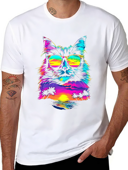 Retro Sunset Cat T-Shirt - Vibrant Graphic Tee