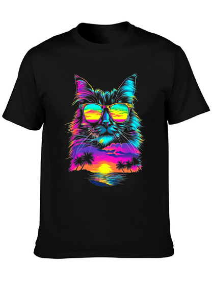 Retro Sunset Cat T-Shirt - Vibrant Graphic Tee