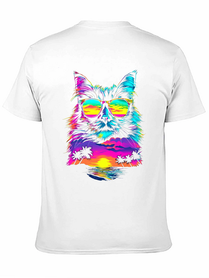 Retro Sunset Cat T-Shirt - Vibrant Graphic Tee