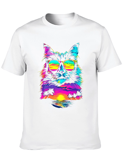 Retro Sunset Cat T-Shirt - Vibrant Graphic Tee