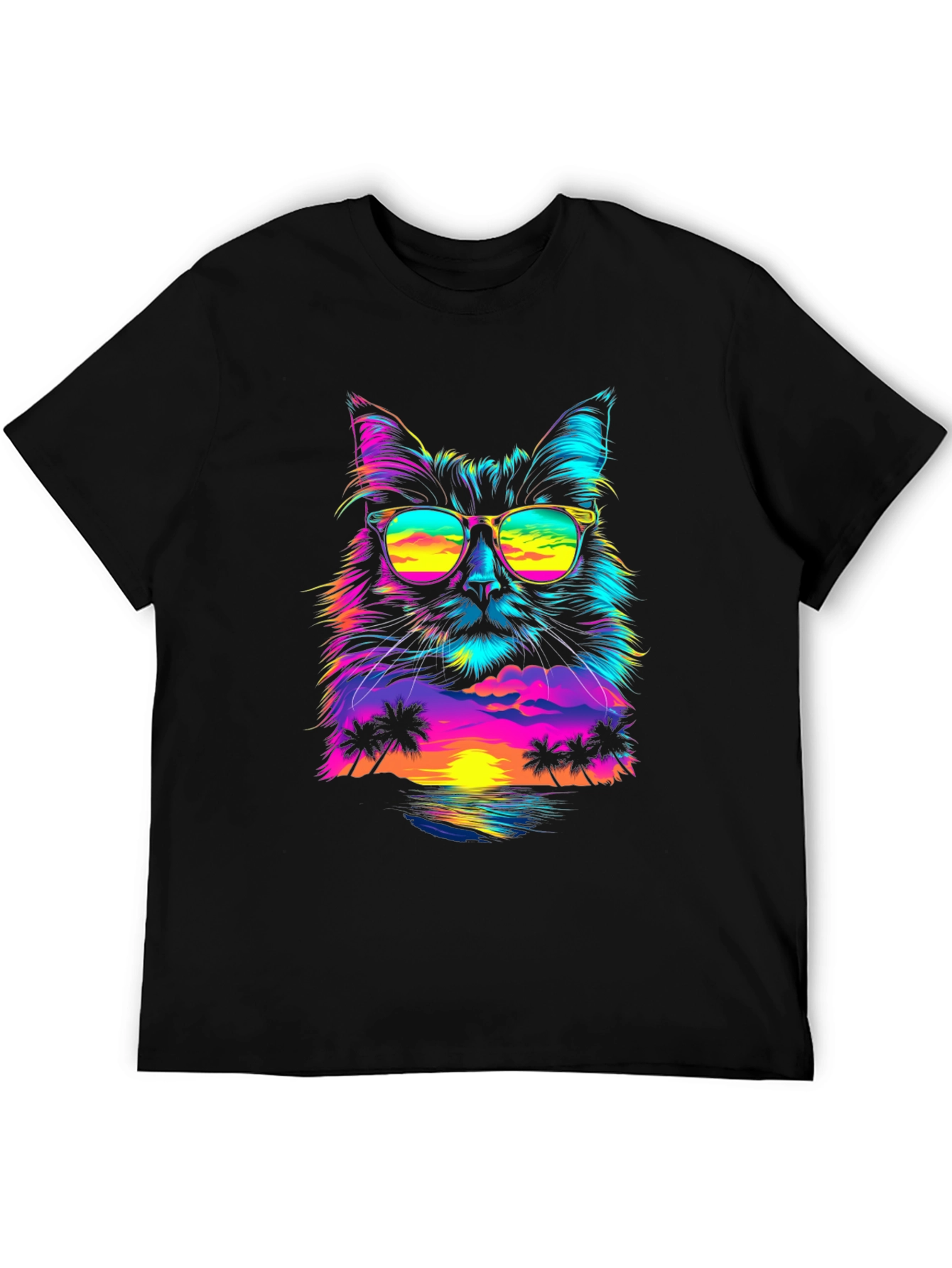 Retro Sunset Cat T-Shirt - Vibrant Graphic Tee