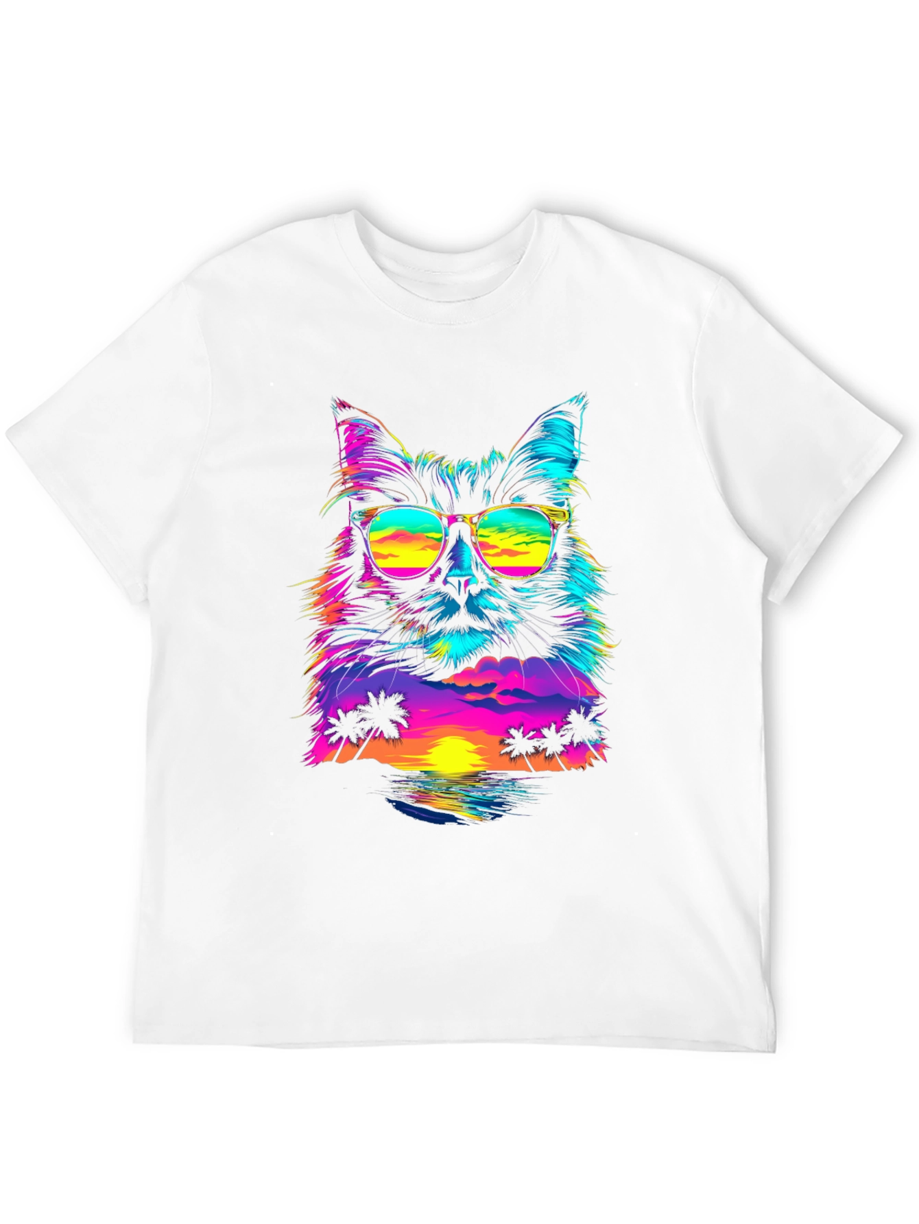 Retro Sunset Cat T-Shirt - Vibrant Graphic Tee
