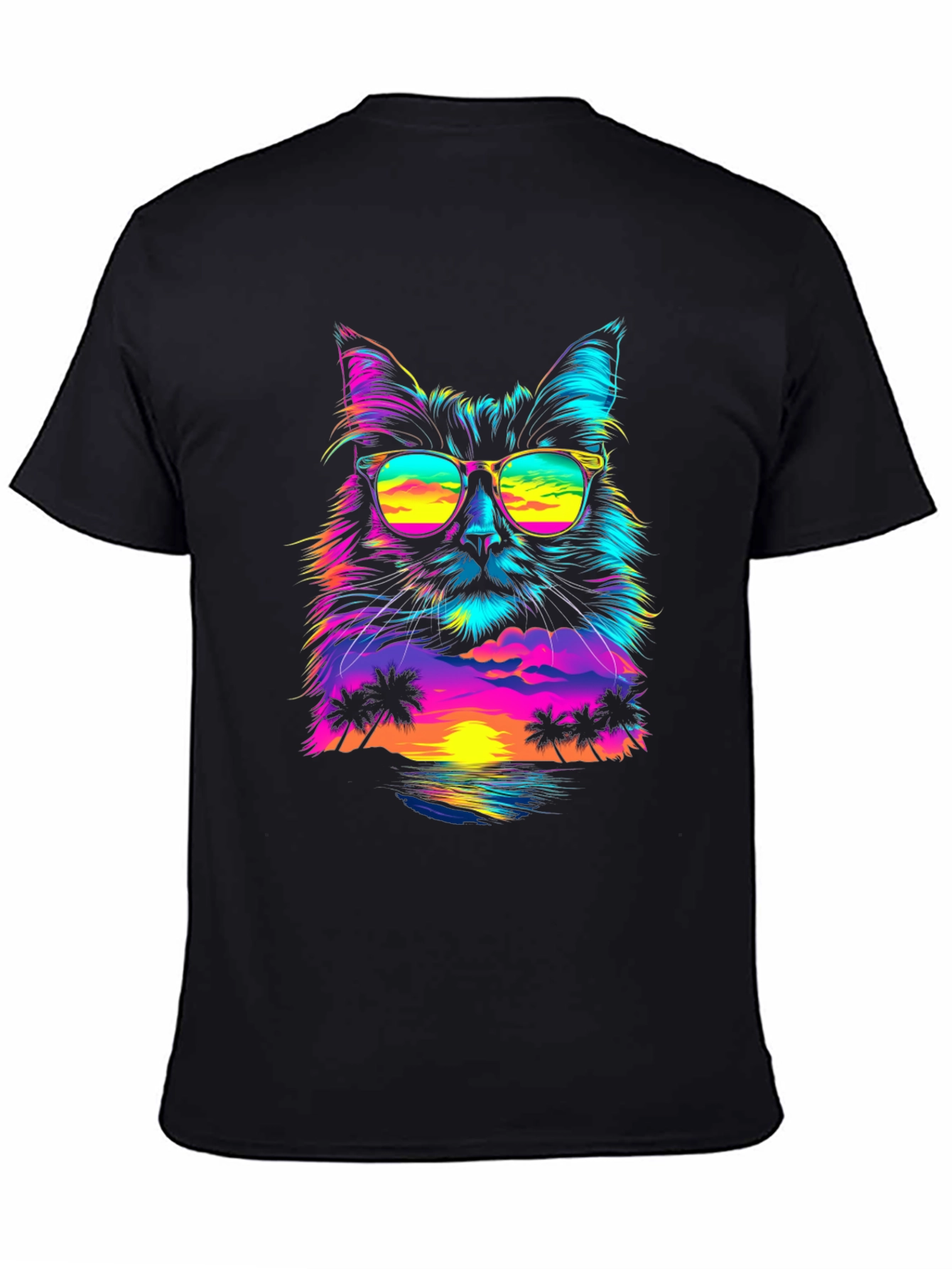 Retro Sunset Cat T-Shirt - Vibrant Graphic Tee