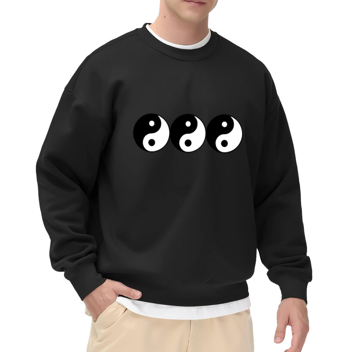 Triple Yin Yang Crewneck Sweatshirt - Zen Spiritual Balance Symbol Pullover