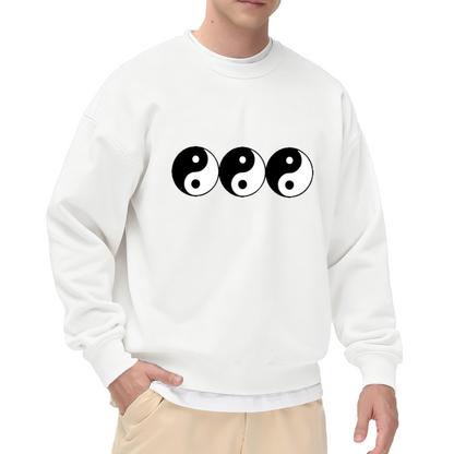 Triple Yin Yang Crewneck Sweatshirt - Zen Spiritual Balance Symbol Pullover