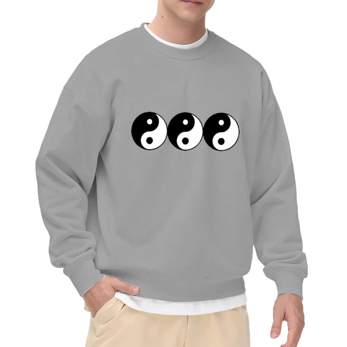 Triple Yin Yang Crewneck Sweatshirt - Zen Spiritual Balance Symbol Pullover