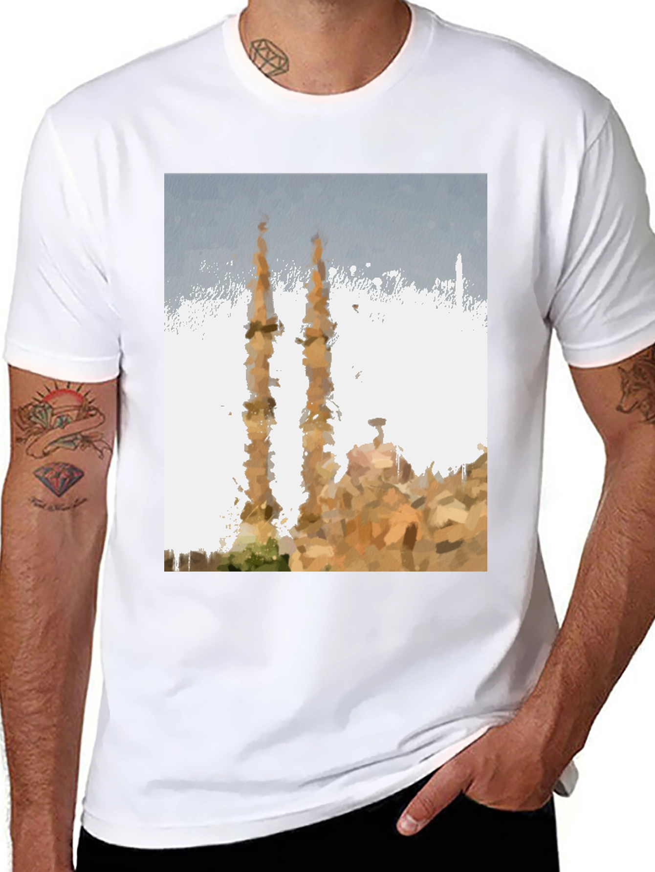 Mosque Painting Graphic Tee - Mens Black T-Shirt