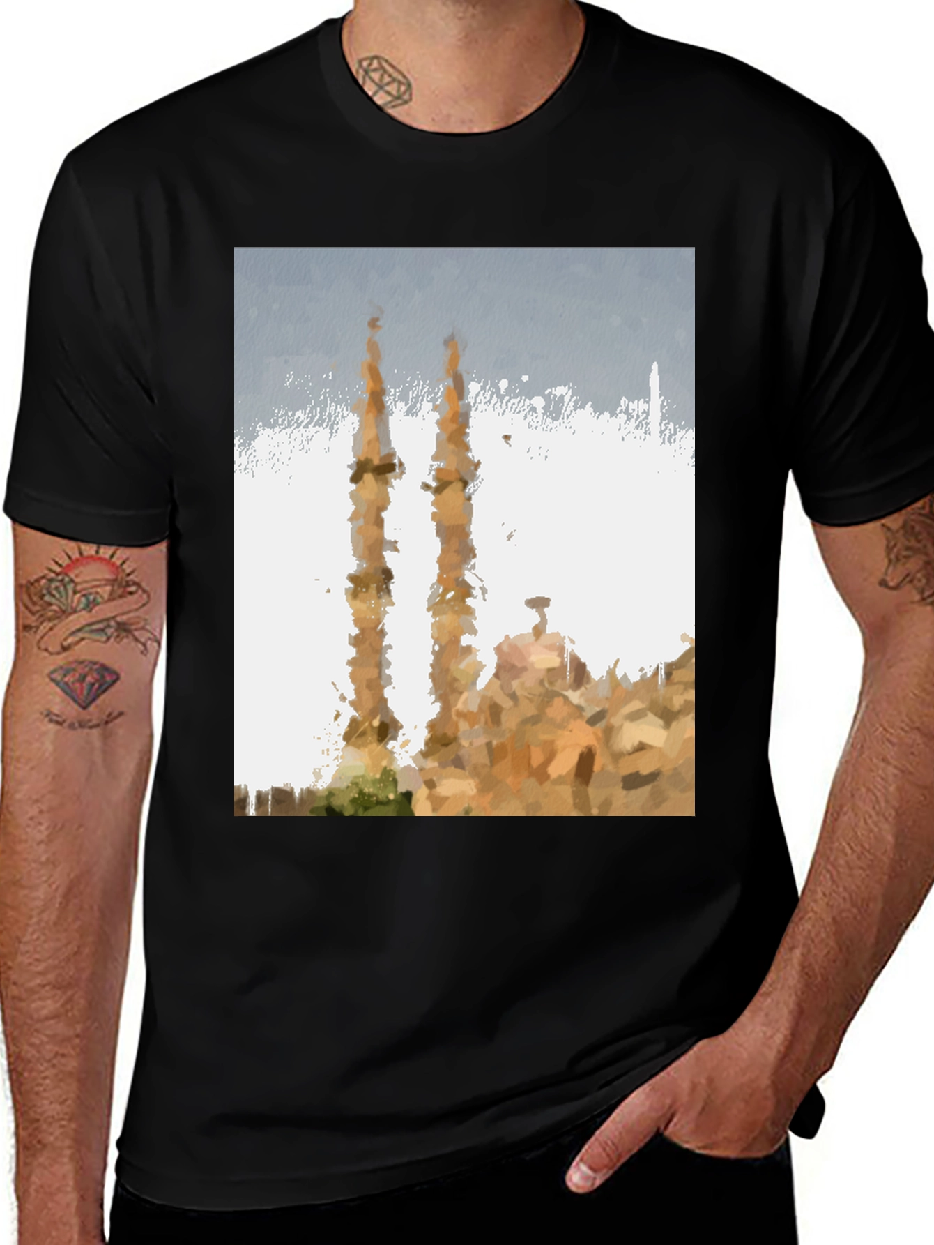 Mosque Painting Graphic Tee - Mens Black T-Shirt
