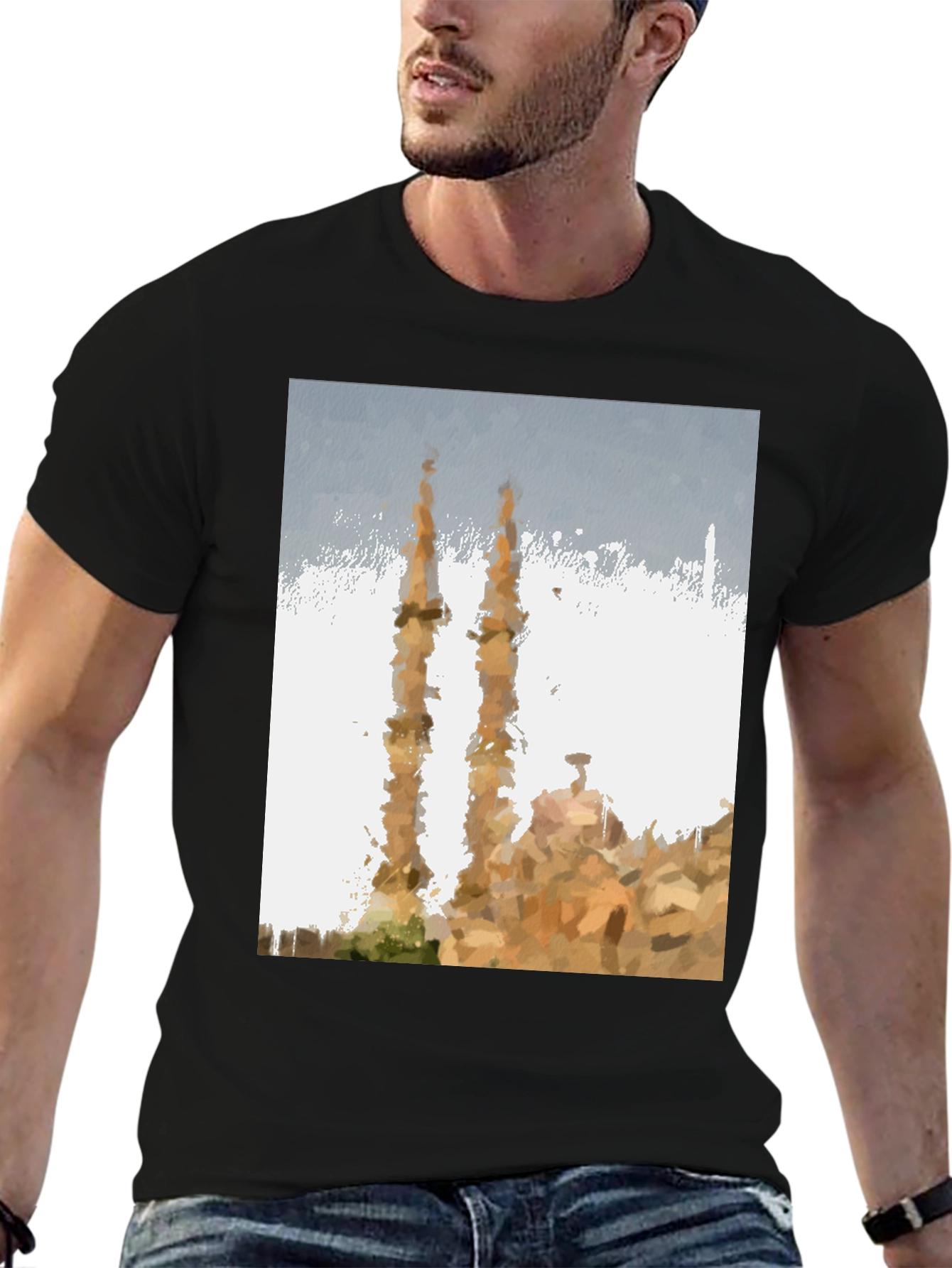 Mosque Painting Graphic Tee - Mens Black T-Shirt