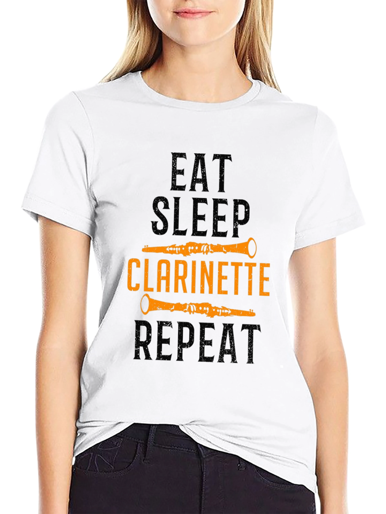 Eat Sleep Clarinette Repeat Black Graphic Tee