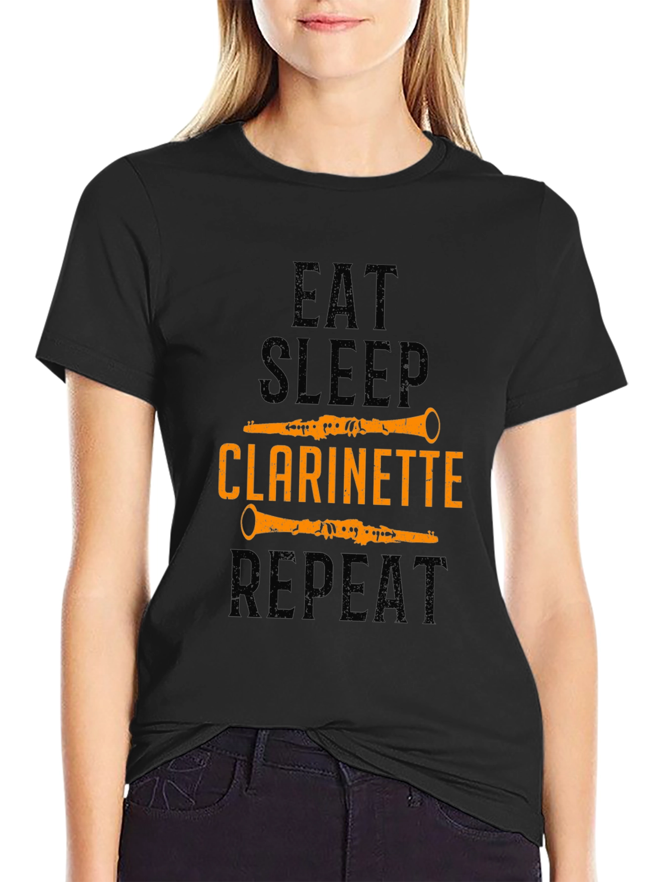 Eat Sleep Clarinette Repeat Black Graphic Tee
