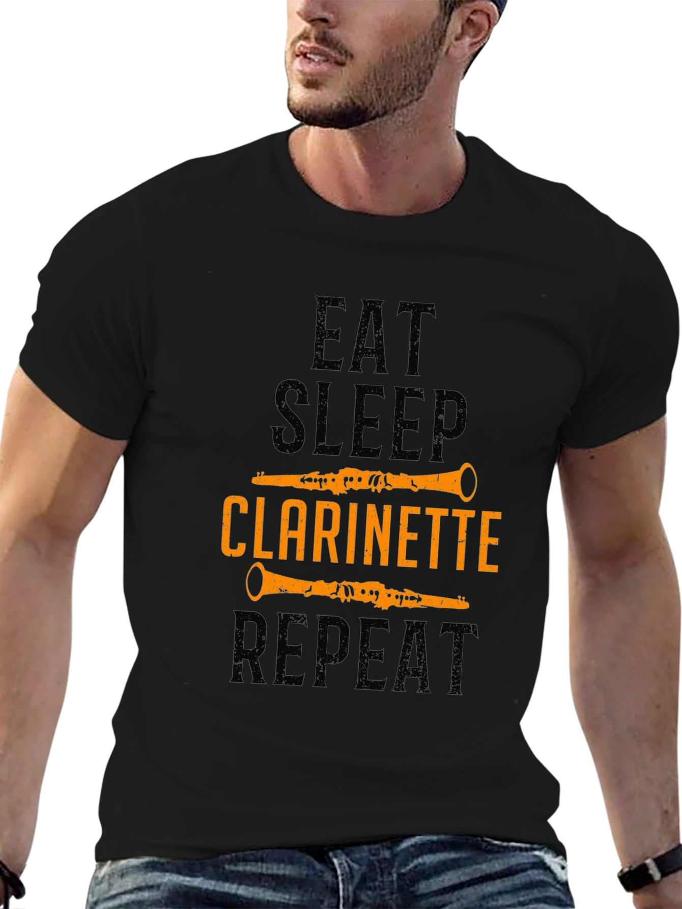 Eat Sleep Clarinette Repeat Black Graphic Tee