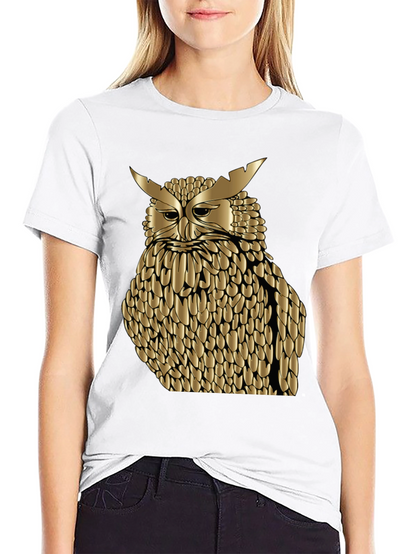 Golden Owl Graphic Tee - Black Cotton Blend Shirt