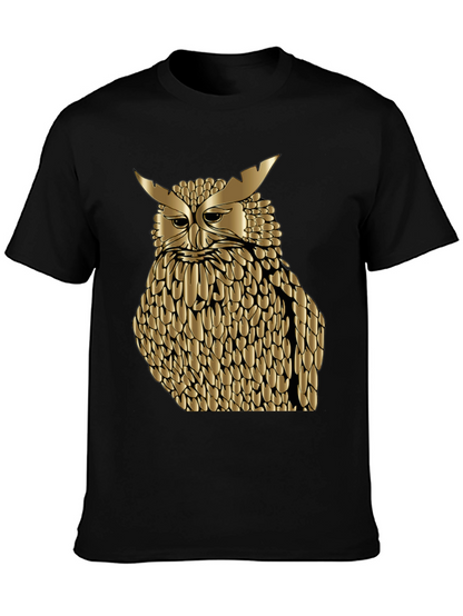 Golden Owl Graphic Tee - Black Cotton Blend Shirt