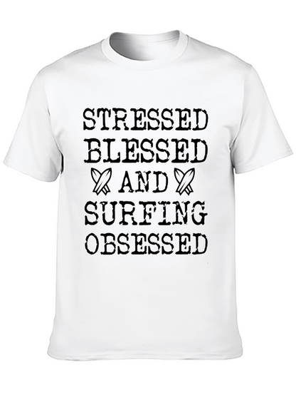 Stressed Blessed Surfing Obsessed Black T-Shirt
