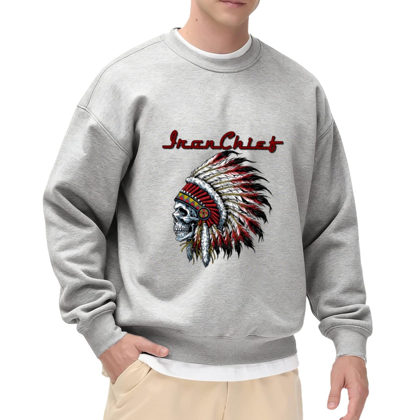 Edgy Skull Feather Headdress "Iron Chief" Sweatshirt