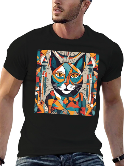 Abstract Cat Graphic Tee - Artistic Style
