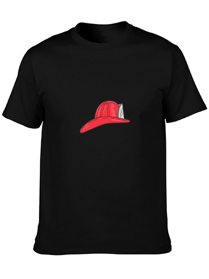 Firefighter Hat Graphic Tee - Black Casual T-Shirt