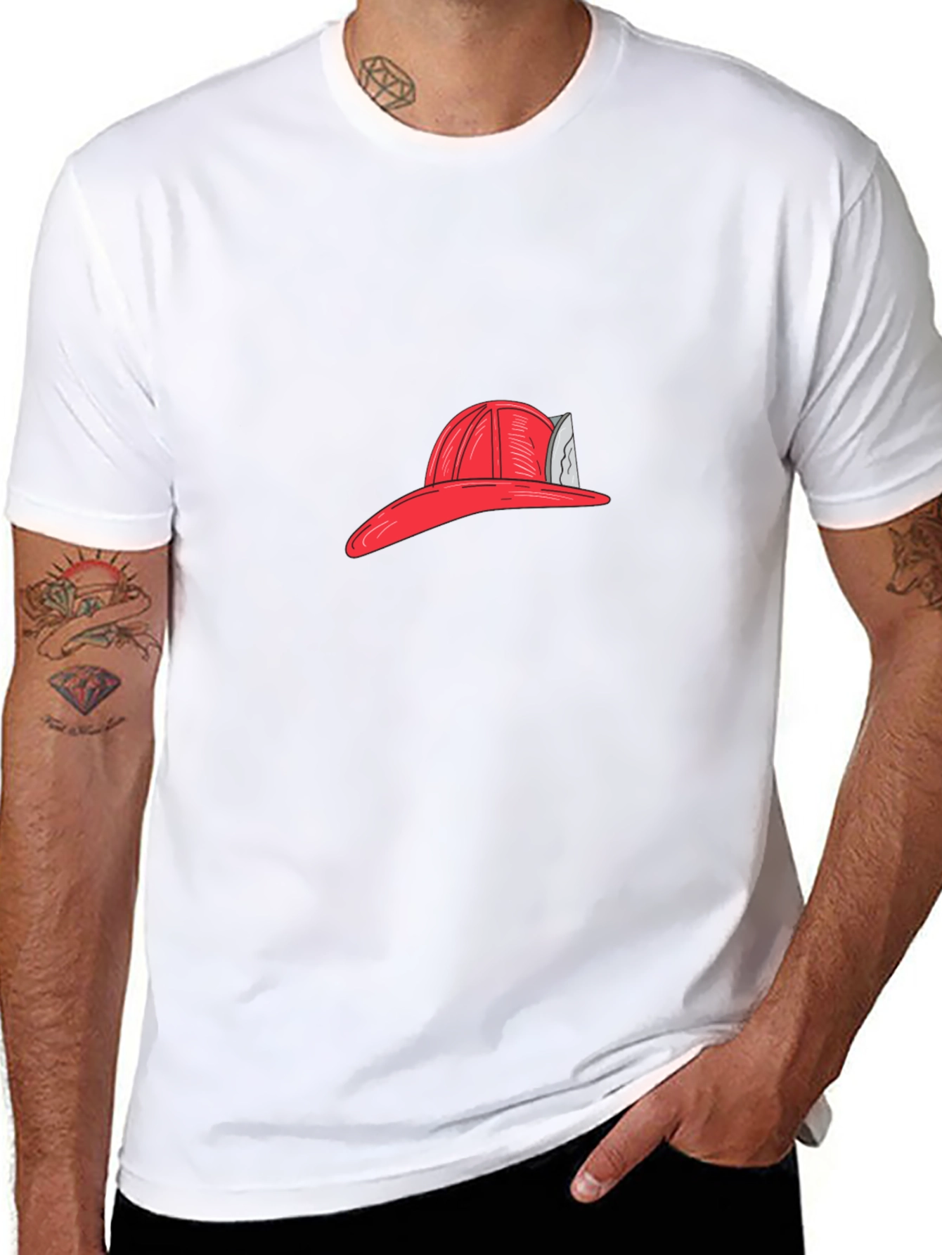 Firefighter Hat Graphic Tee - Black Casual T-Shirt