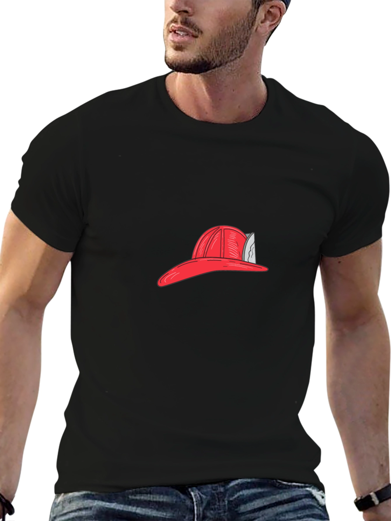 Firefighter Hat Graphic Tee - Black Casual T-Shirt