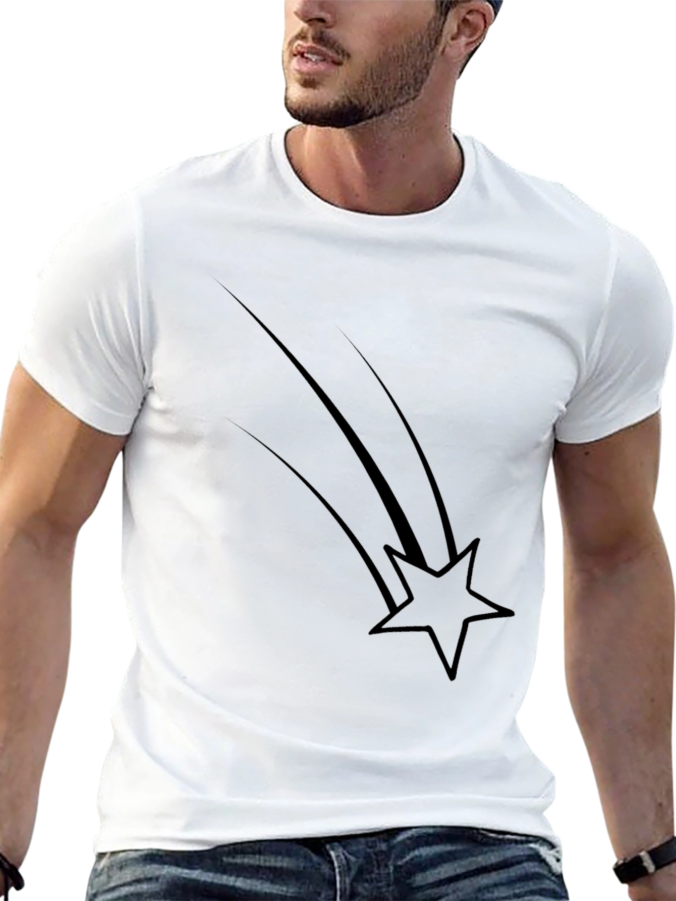 Mens Black Graphic Tee - Shooting Star Design