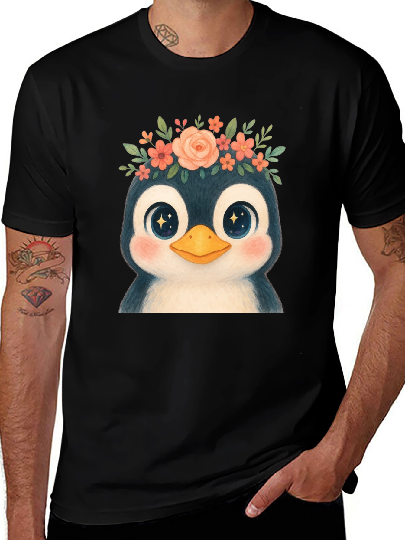 Penguin Floral Crown Graphic Tee
