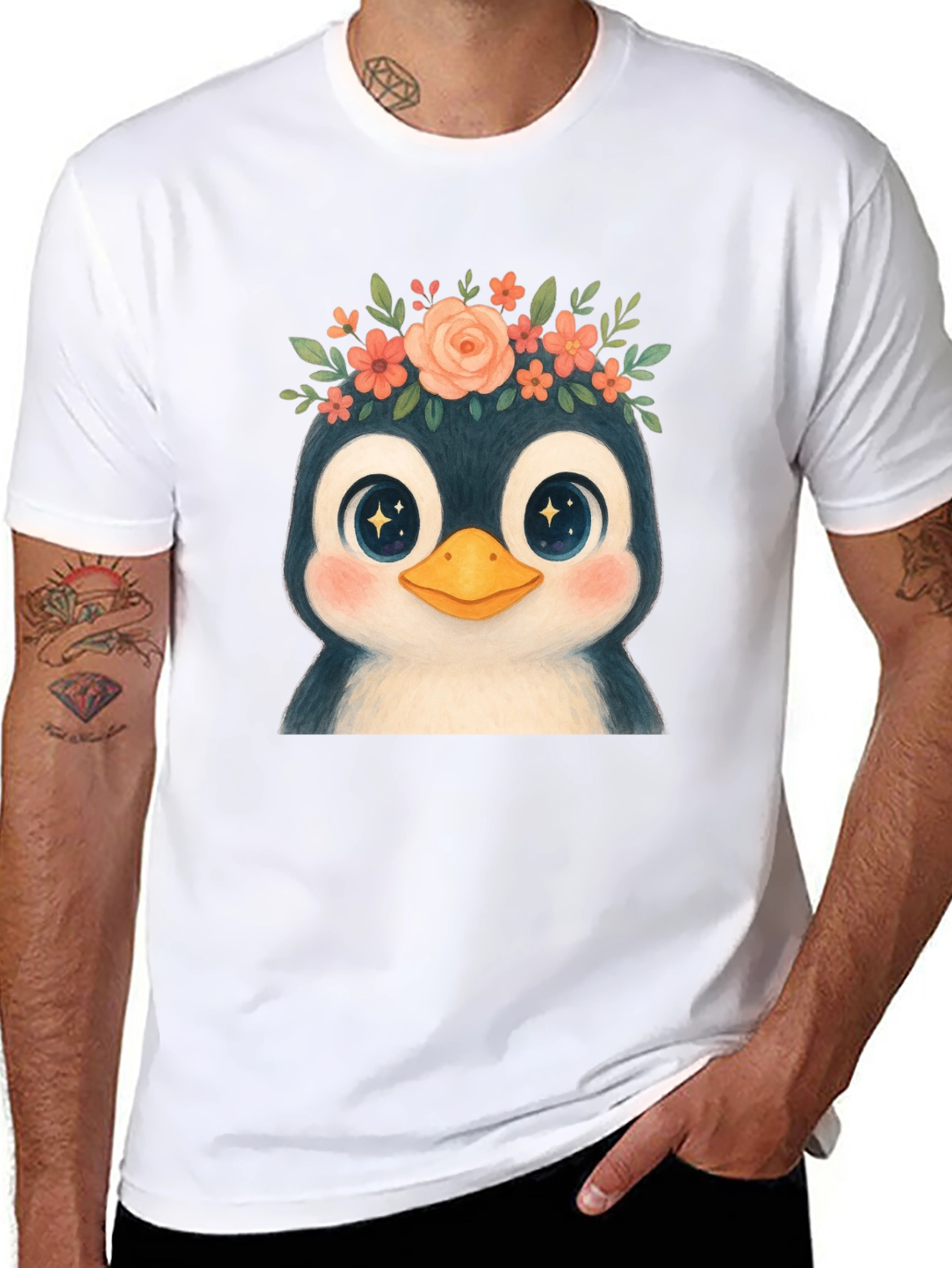 Penguin Floral Crown Graphic Tee