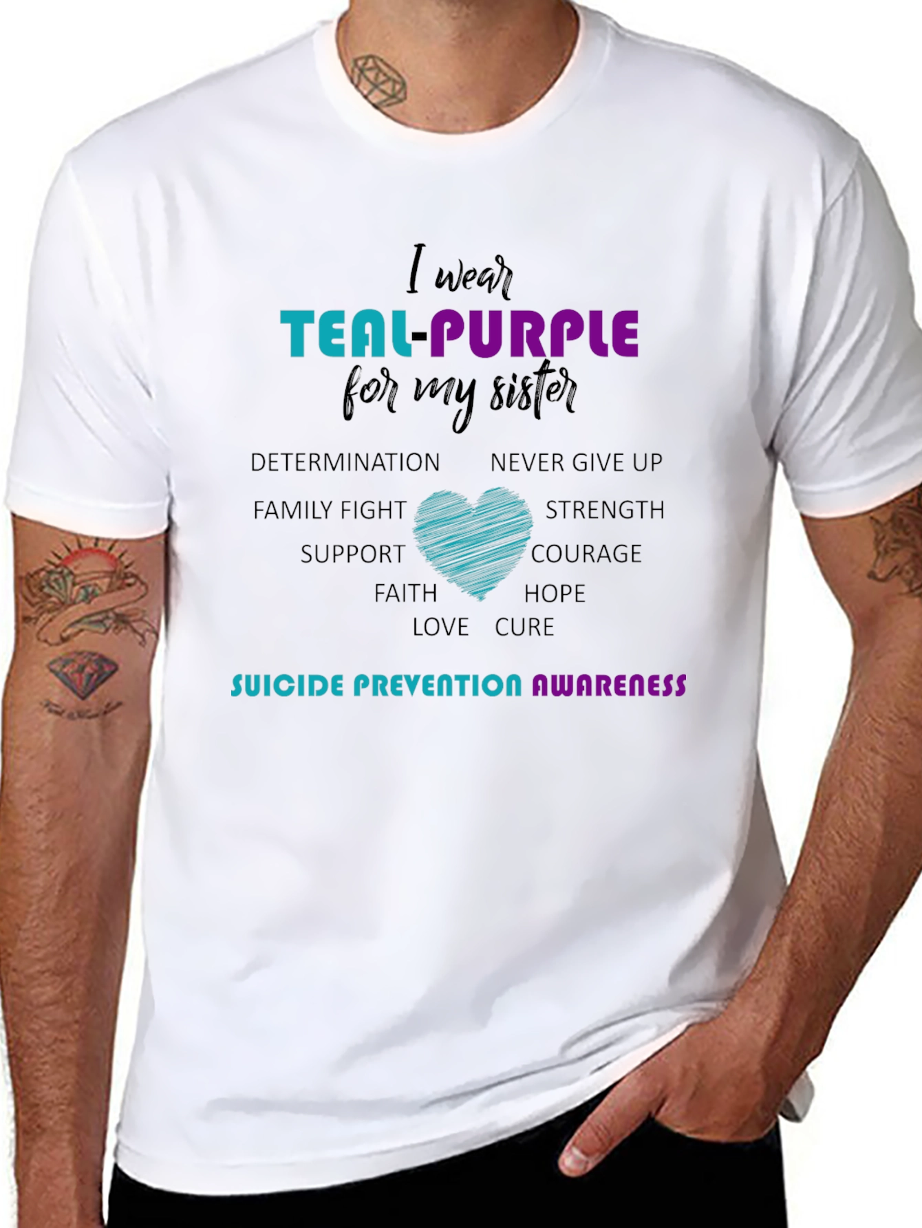 Teal Purple Sister Suicide Prevention Awareness T-Shirt