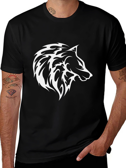 Black Wolf Graphic Tee - Modern Animal Print Shirt