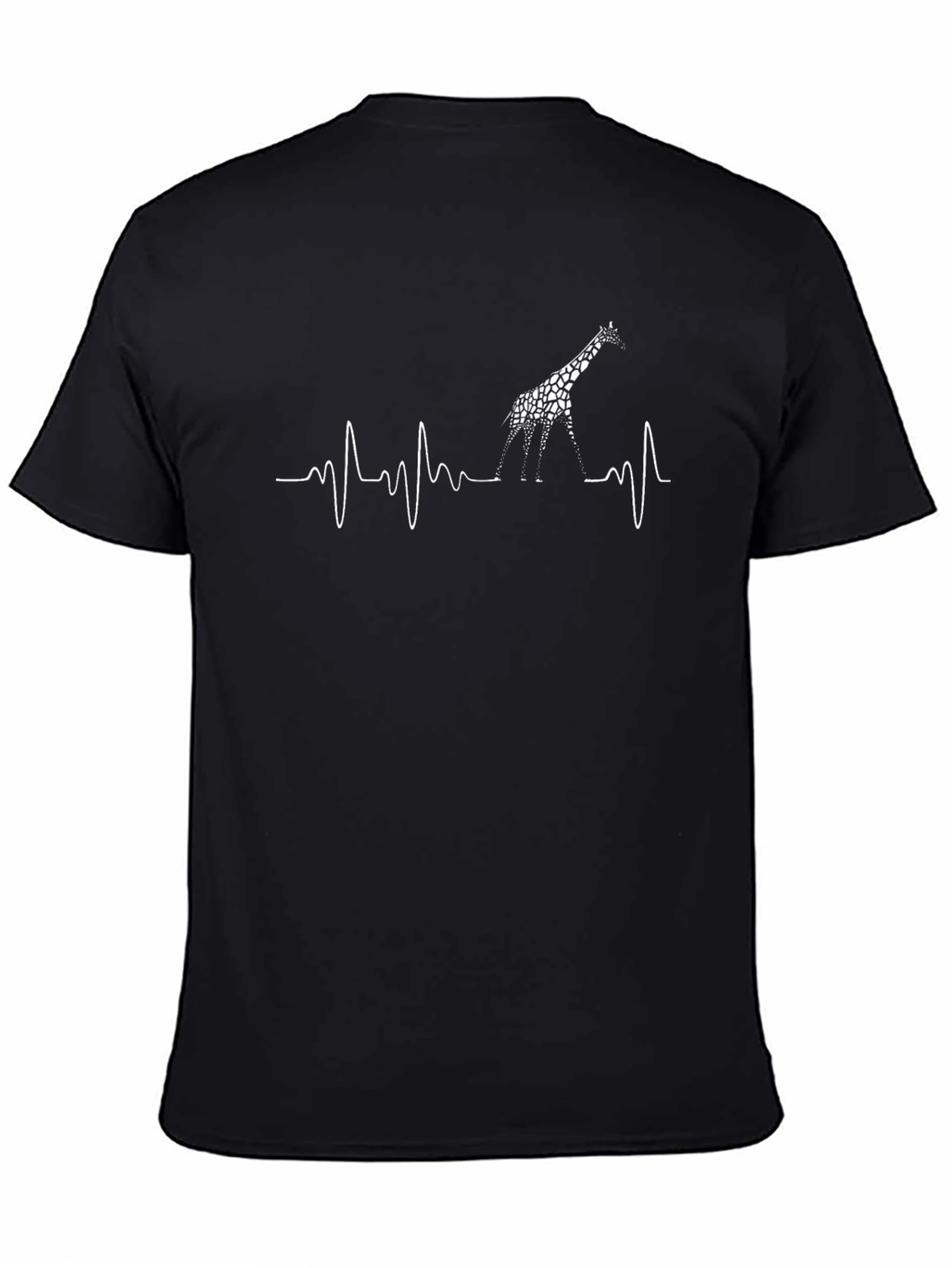 Giraffe Heartbeat Graphic Tee - Black Cotton T-Shirt