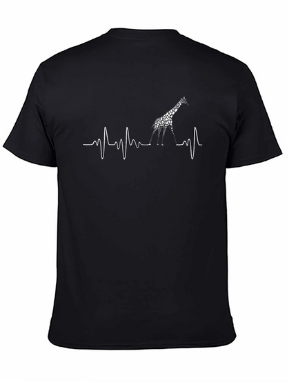 Giraffe Heartbeat Graphic Tee - Black Cotton T-Shirt