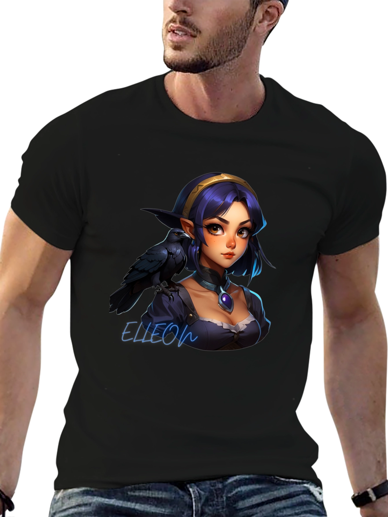 Raven Elf Graphic Black T-Shirt