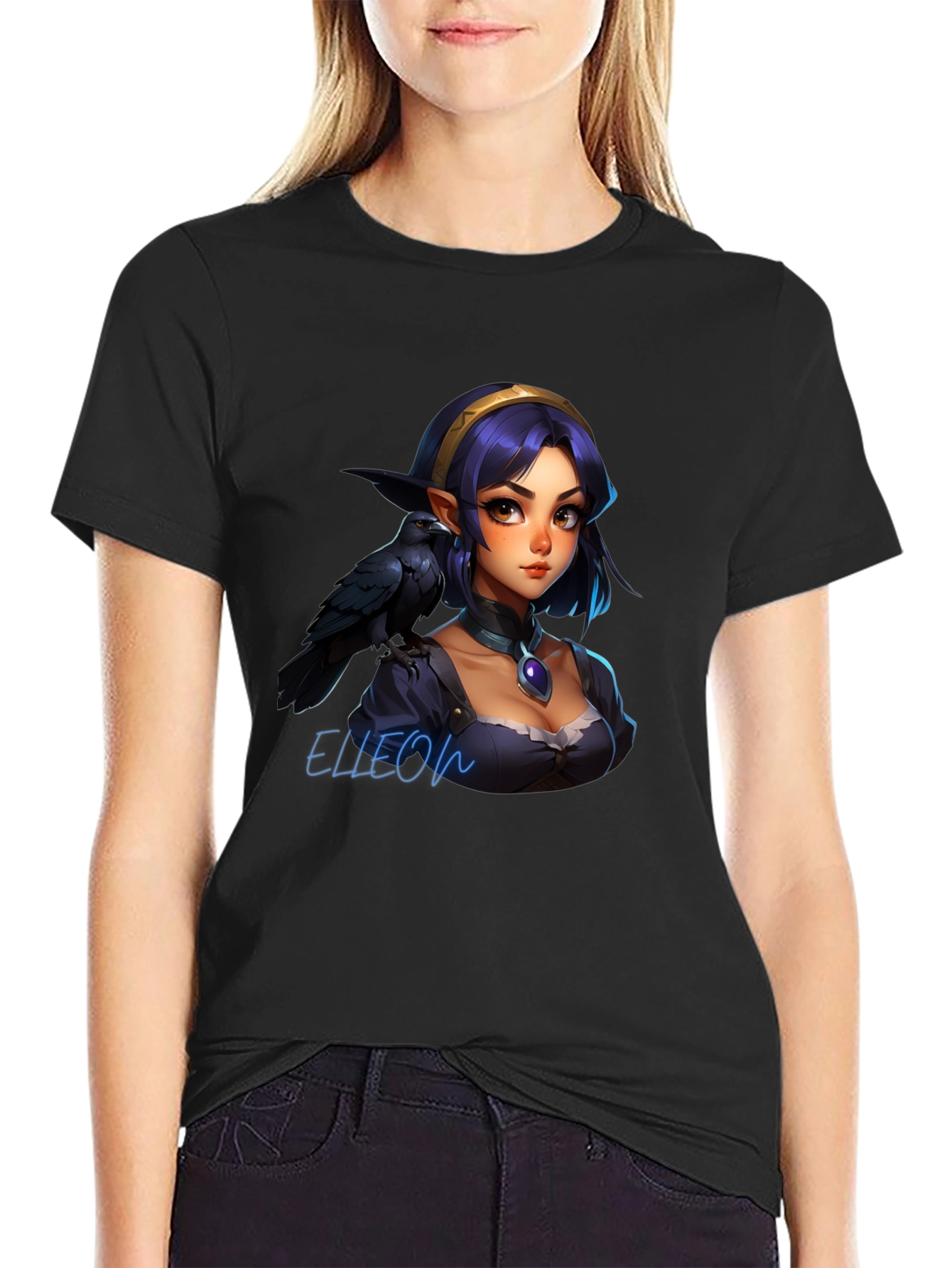Raven Elf Graphic Black T-Shirt