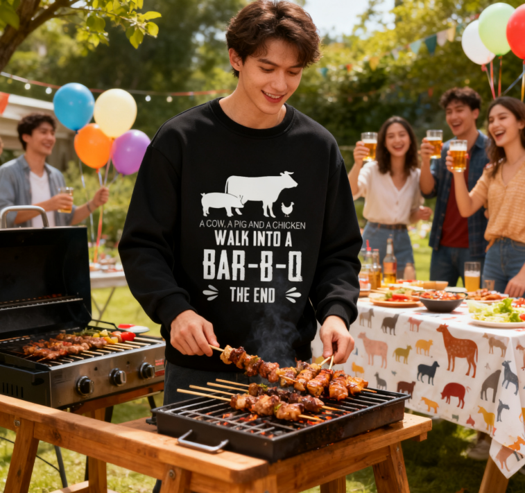 Unisex BBQ Joke "Walk Into A Bar-B-Q" Graphic Sweatshirt