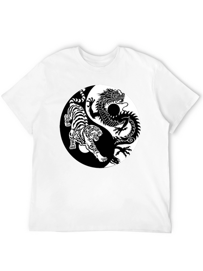 Yin Yang Dragon Tiger Graphic Tee - Black