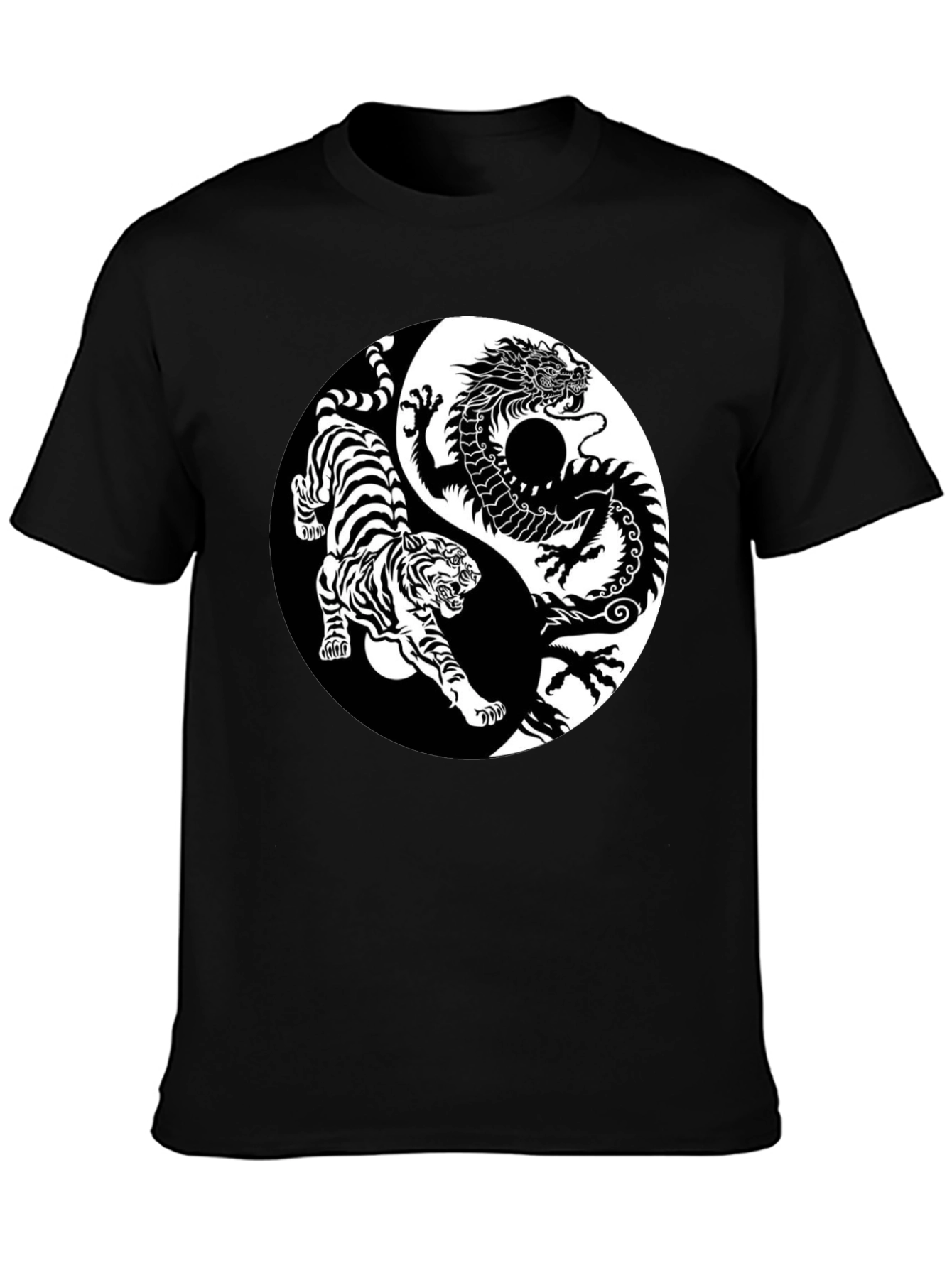 Yin Yang Dragon Tiger Graphic Tee - Black