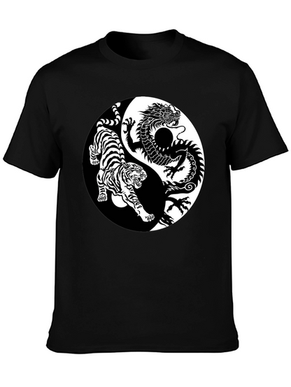 Yin Yang Dragon Tiger Graphic Tee - Black
