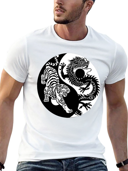 Yin Yang Dragon Tiger Graphic Tee - Black