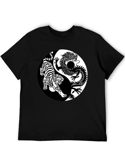 Yin Yang Dragon Tiger Graphic Tee - Black