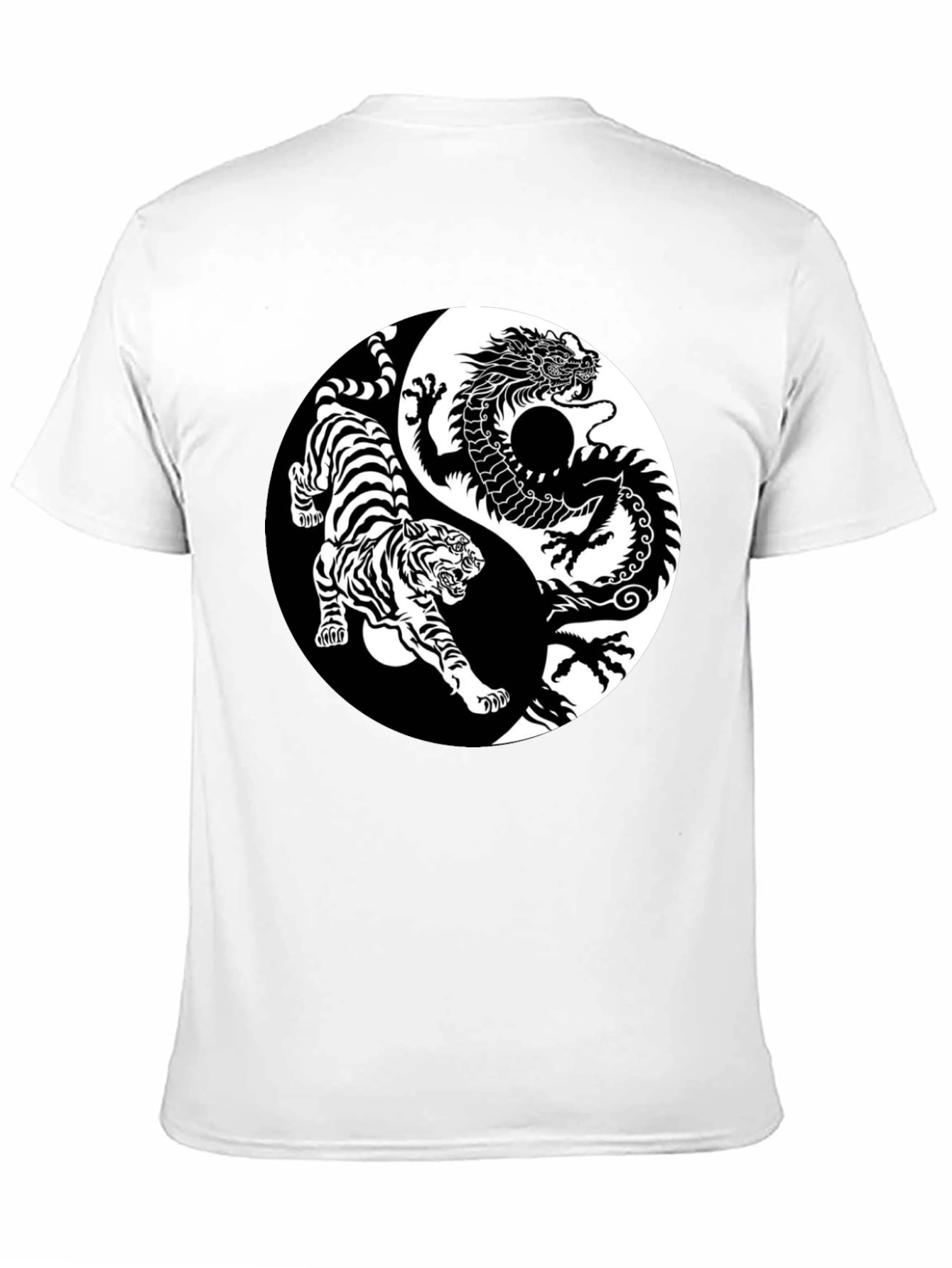 Yin Yang Dragon Tiger Graphic Tee - Black