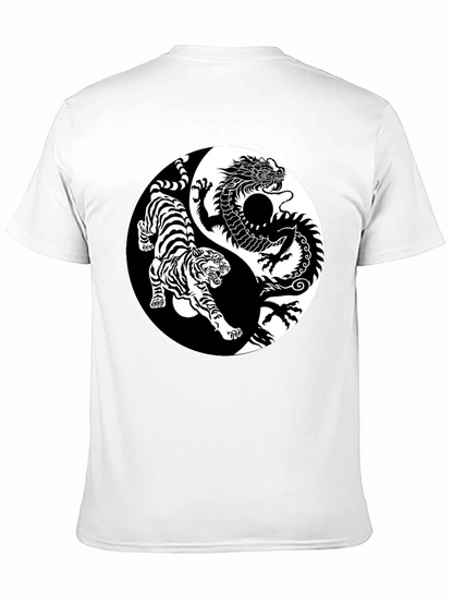 Yin Yang Dragon Tiger Graphic Tee - Black