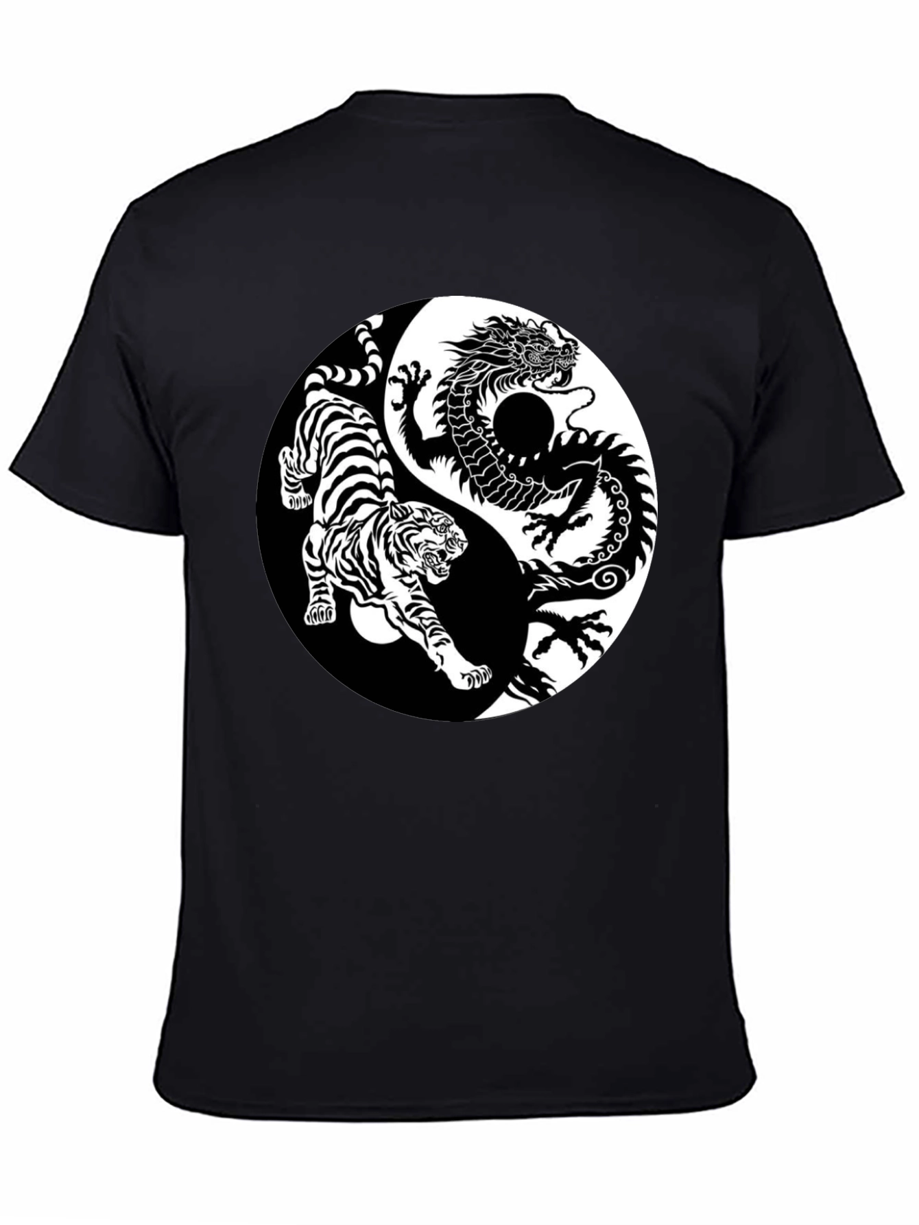 Yin Yang Dragon Tiger Graphic Tee - Black
