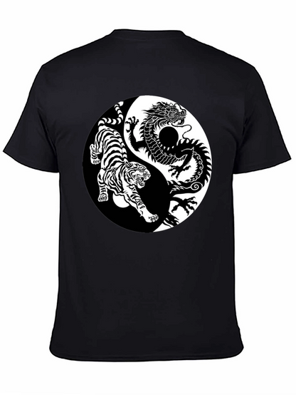 Yin Yang Dragon Tiger Graphic Tee - Black